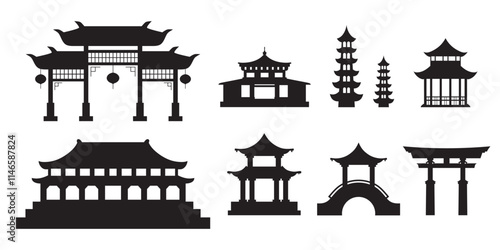 Chinese traditional building in silhouette vector good for Chinese new year celebration