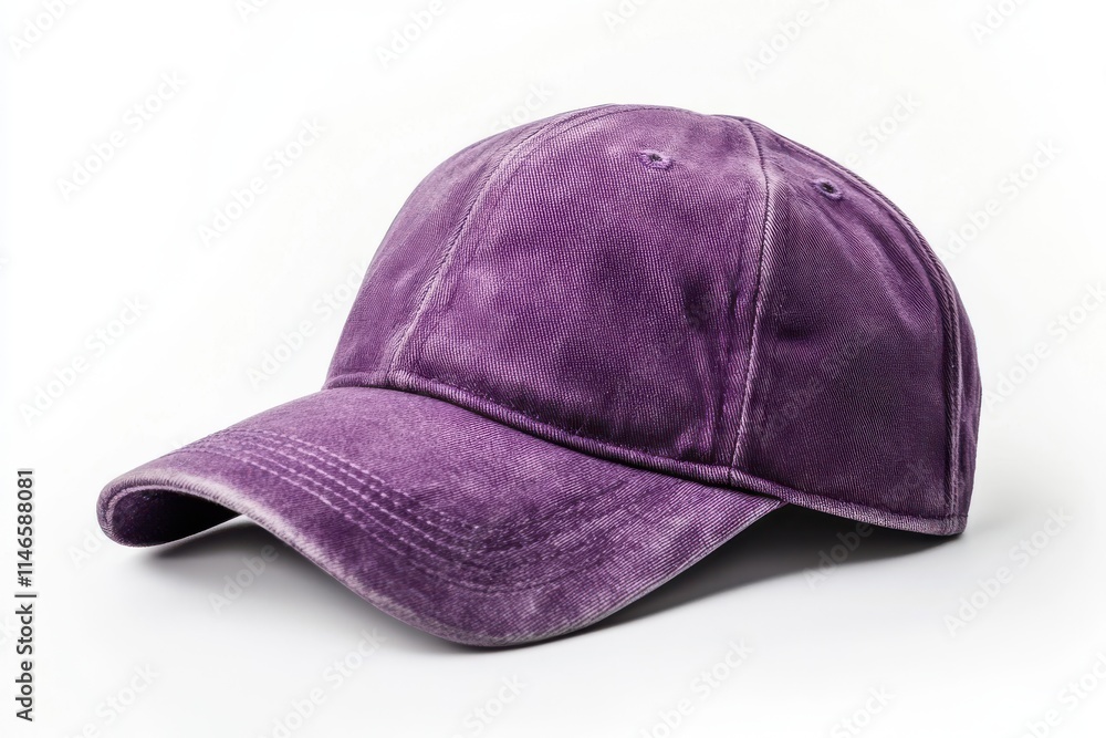Purple baseball cap with velvety texture on pure white background Purple baseball cap with velvety texture on pure white background
