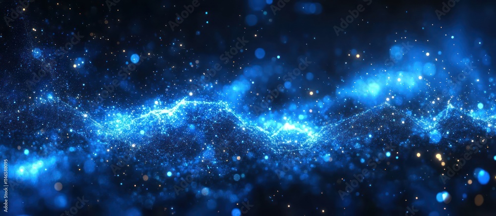 Fototapeta premium Abstract blue energy wave with glowing particles.