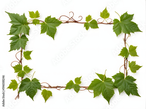 Green leaves and vines frame leaves and grass photo