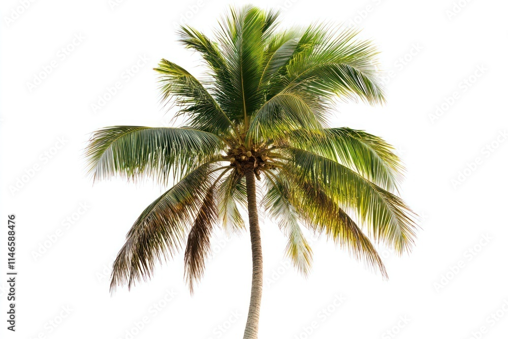 Obraz premium Lush green coconut palm tree isolated on white background.