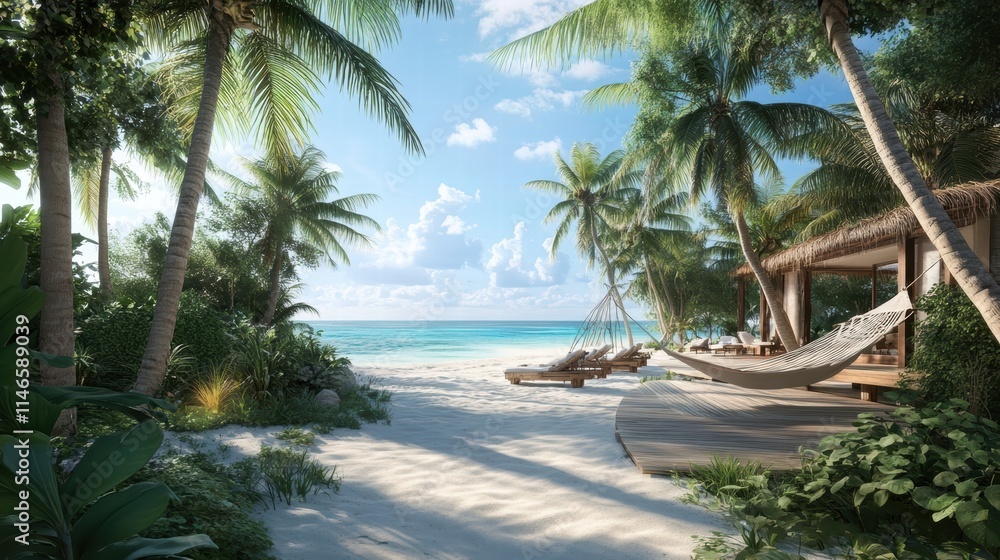 Fototapeta premium tropical beachfront bungalow relaxation