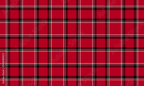 Plaid fabric pattern, red, black, white, beautiful distinctive cross lines, seamless for textiles, and for designing clothes, skirts, pants or decorative fabrics. Vector illustration.