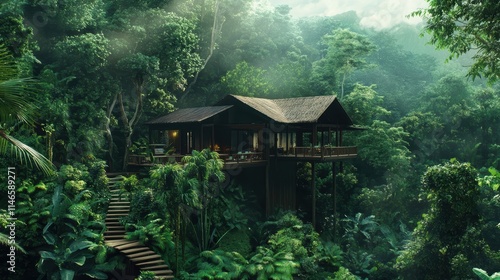 lush rainforest treehouse retreat photo