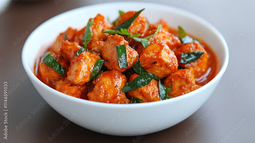 Delicious Spicy Chicken Curry in a White Bowl Delicious Spicy Chicken Curry in a White Bowl