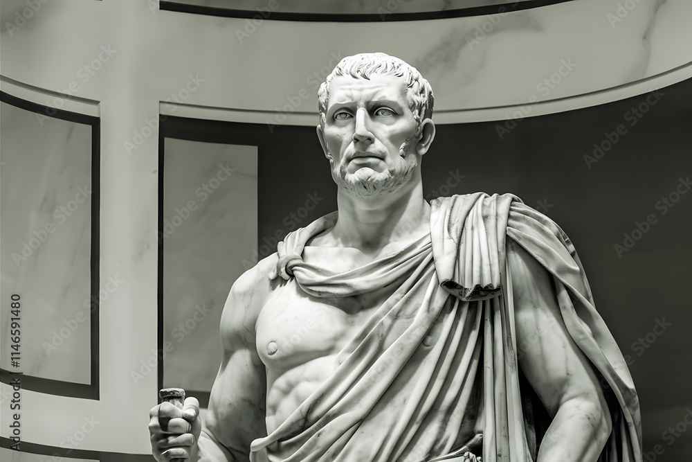 Marble statue of a person in a museum hall