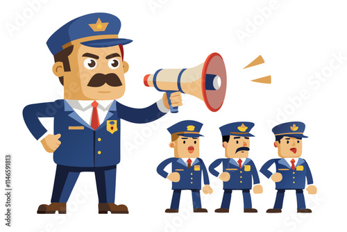 Boss commanding officers into a megaphone vector image, Isolated on white background.
