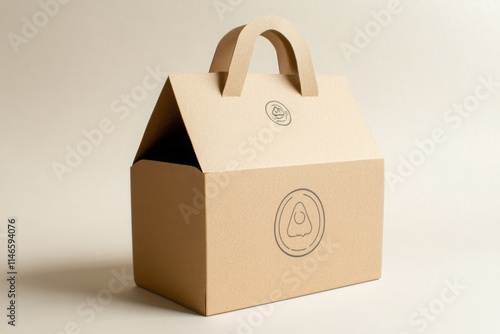 Wallpaper Mural Eco-Friendly Cardboard Takeout Box with Handle and Minimalist Design for Food Packaging and Delivery on Soft Neutral Background Torontodigital.ca