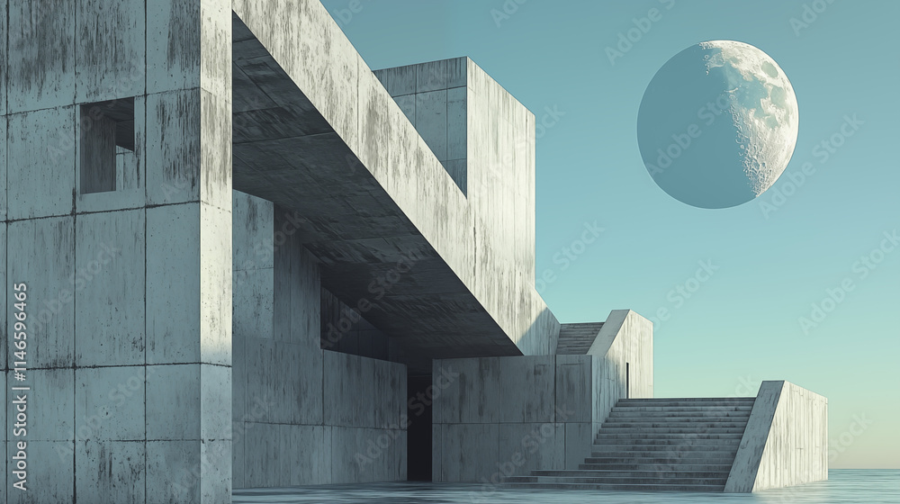 Fototapeta premium Create Abstract Geometric Shapes building And full moon Generative AI