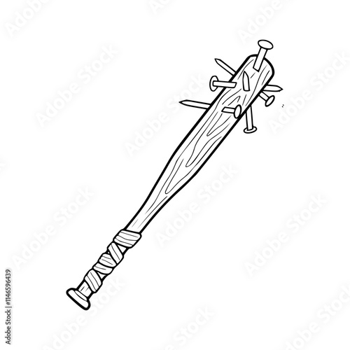 a line art drawing of a baseball bat with nails on it 
