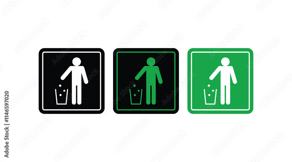 Bin icon set. Trash can collection. Put in trash icon vector. Tidy man mark icon symbol sign vector. o not litter icon, keep clean. trash icons and recycle signs Bin icon set. Trash can collection. Put in trash icon vector. Tidy man mark icon symbol sign vector. o not litter icon, keep clean. trash icons and recycle signs