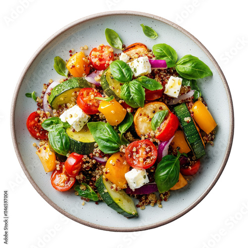Fresh quinoa salad with veggies bright and healthy kitchen photography