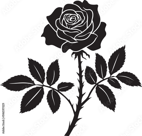 Elegant Black-and-White Rose Silhouette Design