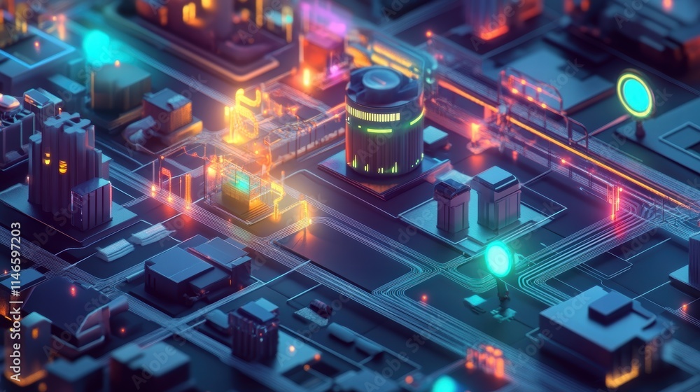 Obraz premium futuristic cityscape on circuit board