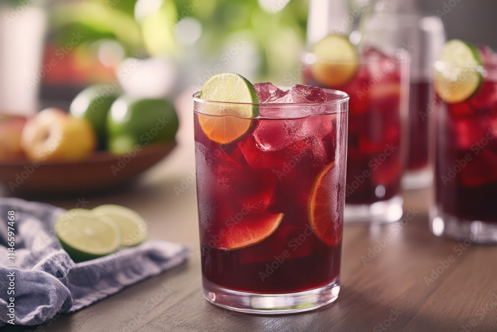 Refreshing Summer Beverage with Citrus Slices and Ice Cubes in Glassware, Perfect for Hot Days and Gatherings with Friends and Family in a Cozy Setting Refreshing Summer Beverage with Citrus Slices and Ice Cubes in Glassware, Perfect for Hot Days and Gatherings with Friends and Family in a Cozy Setting