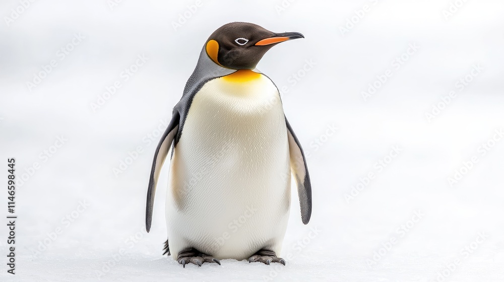 Fototapeta premium King penguin standing on snow, wildlife portrait.