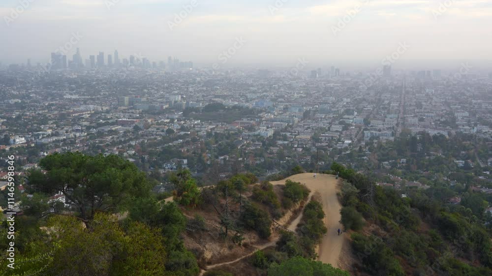 Stunning panoramic view from Mount Hollywood showcasing the Los Angeles skyline. Stunning panoramic view from Mount Hollywood showcasing the Los Angeles skyline.