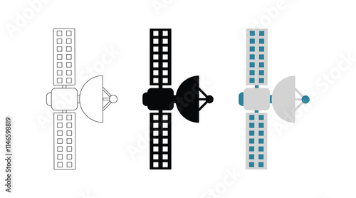 Satellite, set of wireless satellite technology. Satellite sign icon. Planet satellite icon. Color space craft symbol. Wireless technology icon set