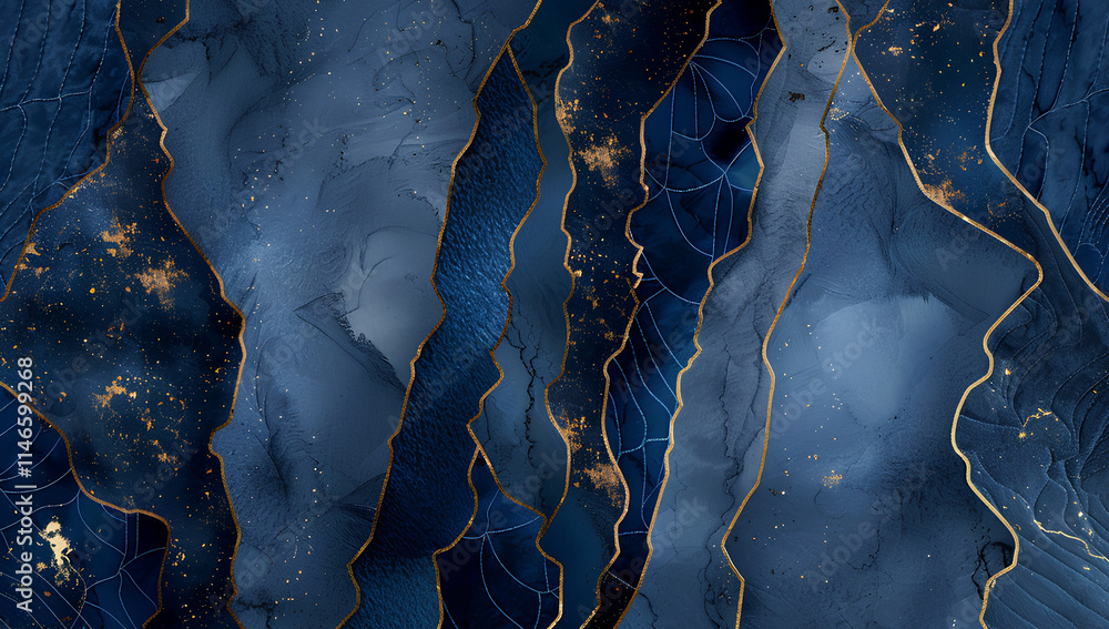 Fototapeta premium Dark blue background, a quilted pattern with gold accents, an elegant and sophisticated design for a phone wallpaper.