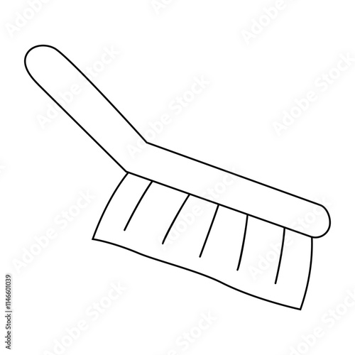 Cleaning brush with handle, doodle style flat vector outline for coloring book