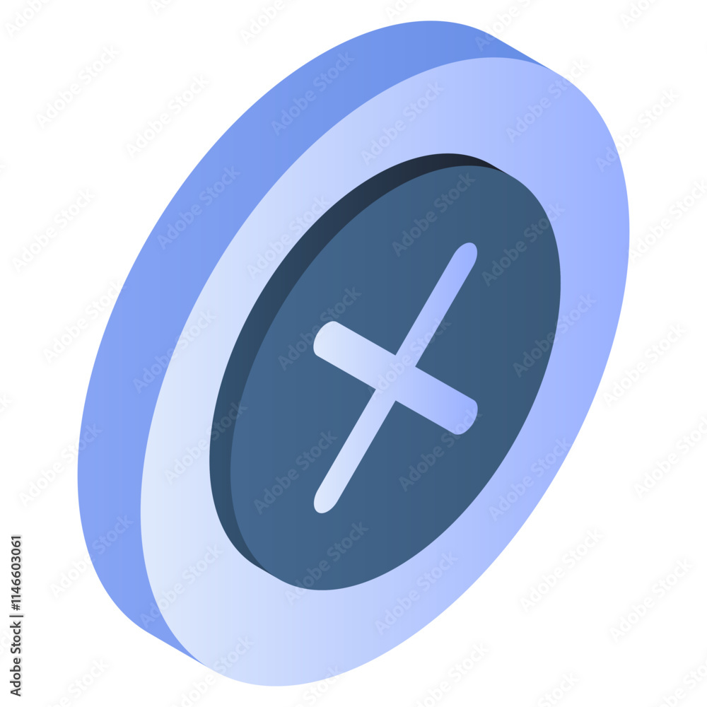 Conceptual isometric design icon of cross sign Conceptual isometric design icon of cross sign
