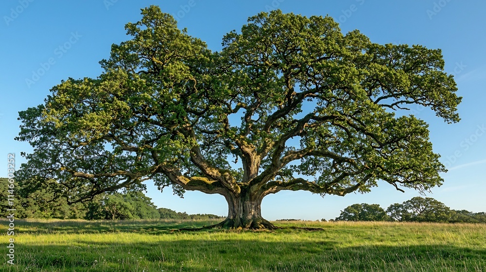 Majestic Oak Tree Dominating Serene Conservation Landscape Majestic Oak Tree Dominating Serene Conservation Landscape
