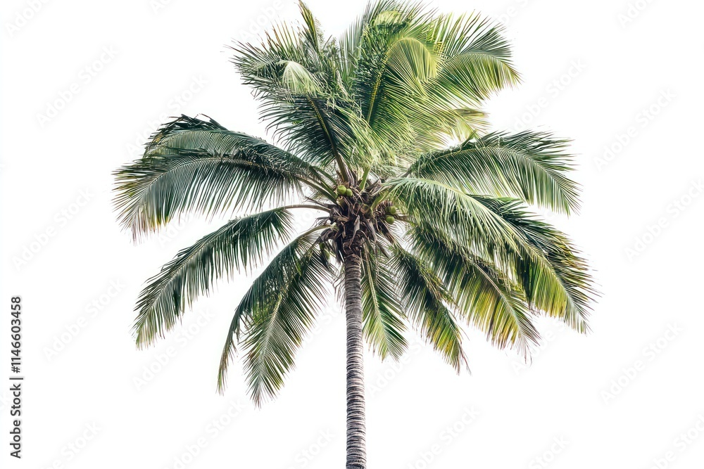 Obraz premium Isolated lush green coconut palm tree on white background.