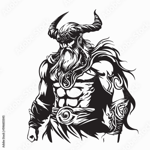 Black and white Tyr Nordic Mythology God Image vector isolated on white background.