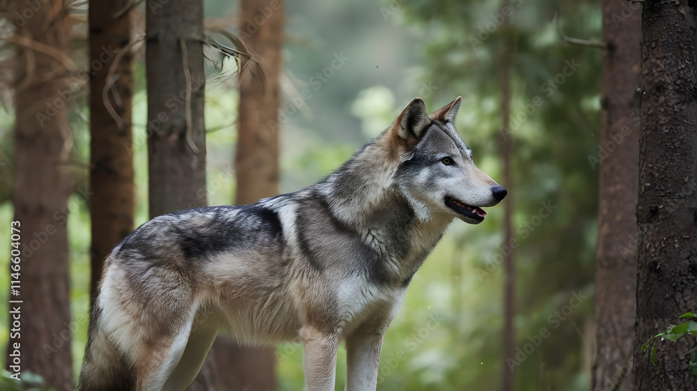 Obraz premium Portrait of a beautiful wolf in the deep forest