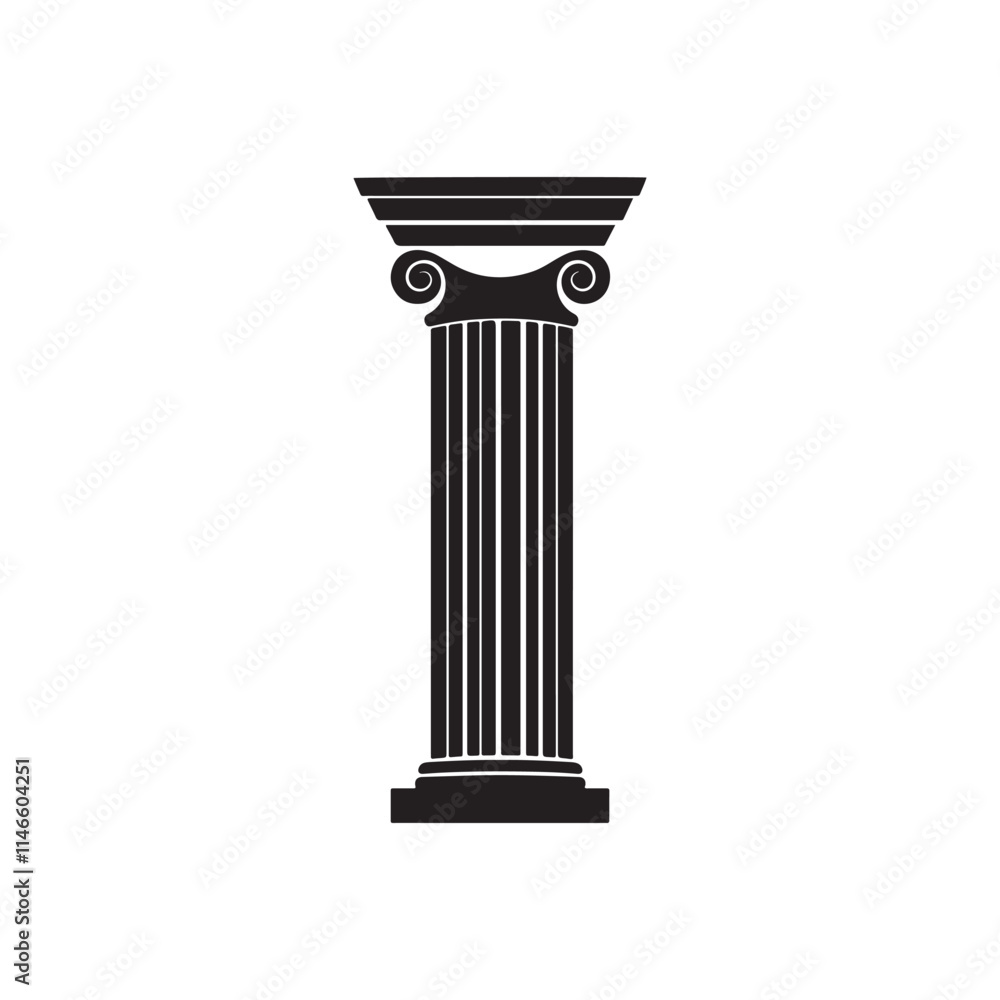 Flat Design Black Icon of Greek Column Flat Design Black Icon of Greek Column