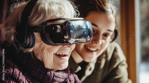 Virtual Reality Experience for Senior Woman and Girl
