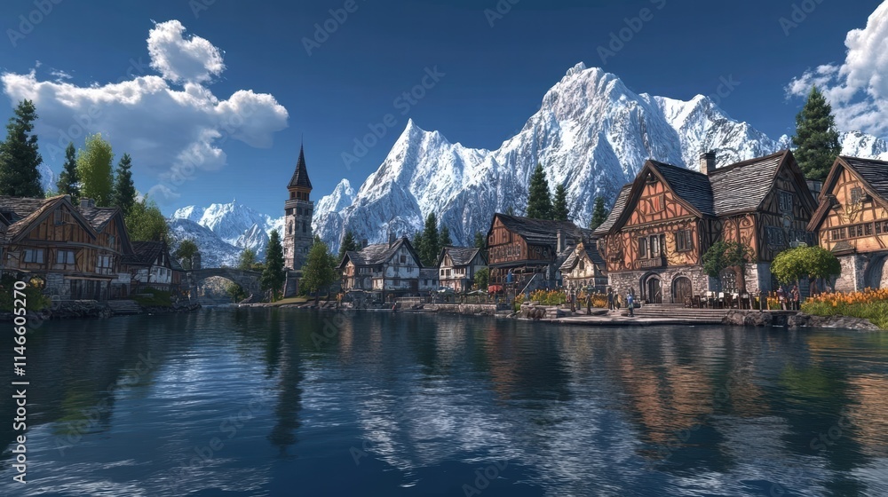 Fototapeta premium picturesque alpine village by the lake