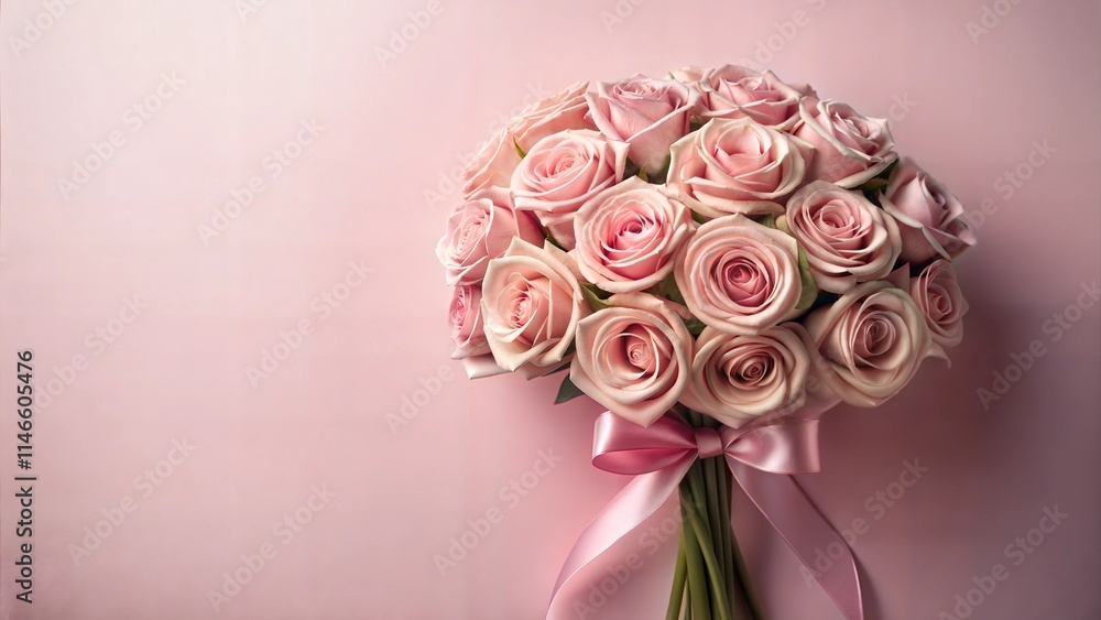 Obraz premium bouquet of pink roses bow tie plain pink background