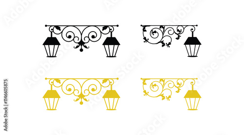 Set of street lamps icon. Street lamp Sign Set. Vintage retro lamppost vector icon.