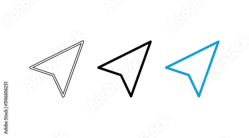 send message icon, message sent icon button - share direct message icon. Paper plane icon. Arrow pointer icon. Pointer