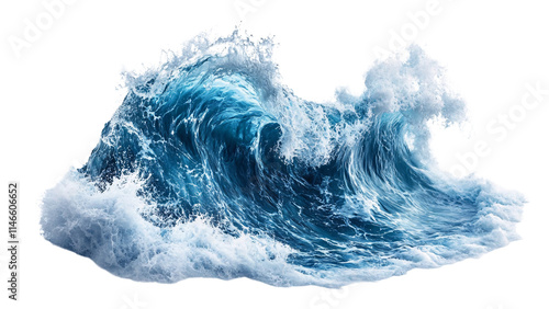 Fototapeta Naklejka Na Ścianę i Meble -  Majestic ocean wave crashing with vibrant blue colors. Isolated on transparent/white background.