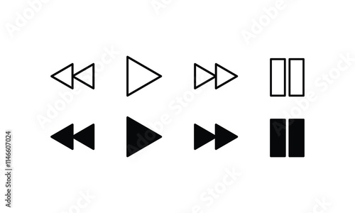 Media player icons set. Collection of multimedia symbols, media player buttons. Play, pause, stop, record, forward, rewind. Vector illustration