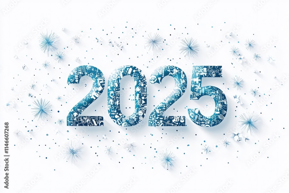 A colorful representation of the year 2025 is surrounded by vibrant stars and confetti, symbolizing celebration and excitement for the upcoming year. A colorful representation of the year 2025 is surrounded by vibrant stars and confetti, symbolizing celebration and excitement for the upcoming year.