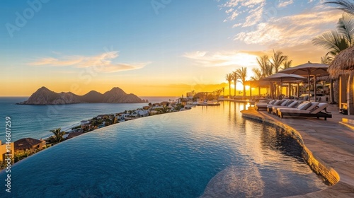 stunning sunset over oceanfront infinity pool in cabo san lucas