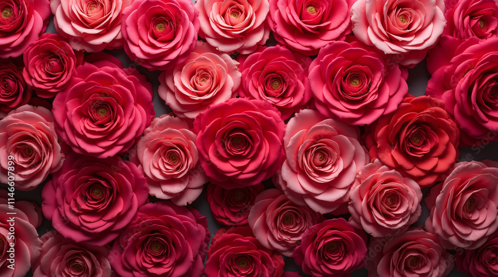 Top View of Red and Pink Roses Flower Wall Background, St. Valentine's Day Top View of Red and Pink Roses Flower Wall Background, St. Valentine's Day