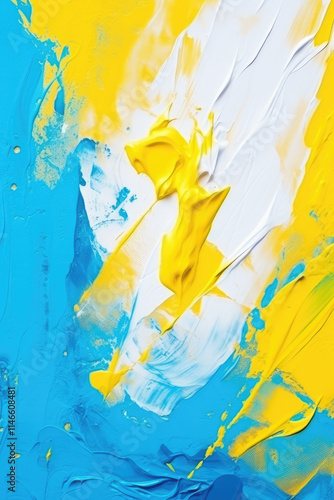 Vibrant Blue and Yellow Abstract Acrylic Painting photo