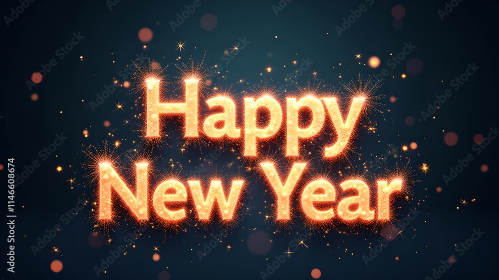 Happy New Year greeting with sparkling text. Concept of celebration, new beginnings, and holidays. Happy New Year greeting with sparkling text. Concept of celebration, new beginnings, and holidays.