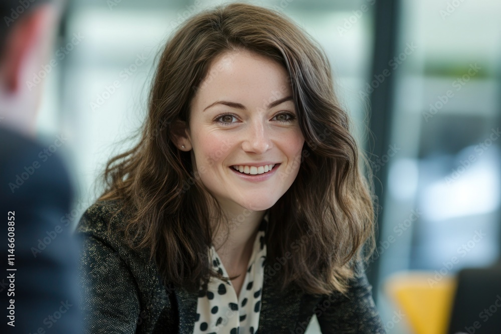 Cheerful Woman Engaging in Business Discussion Cheerful Woman Engaging in Business Discussion