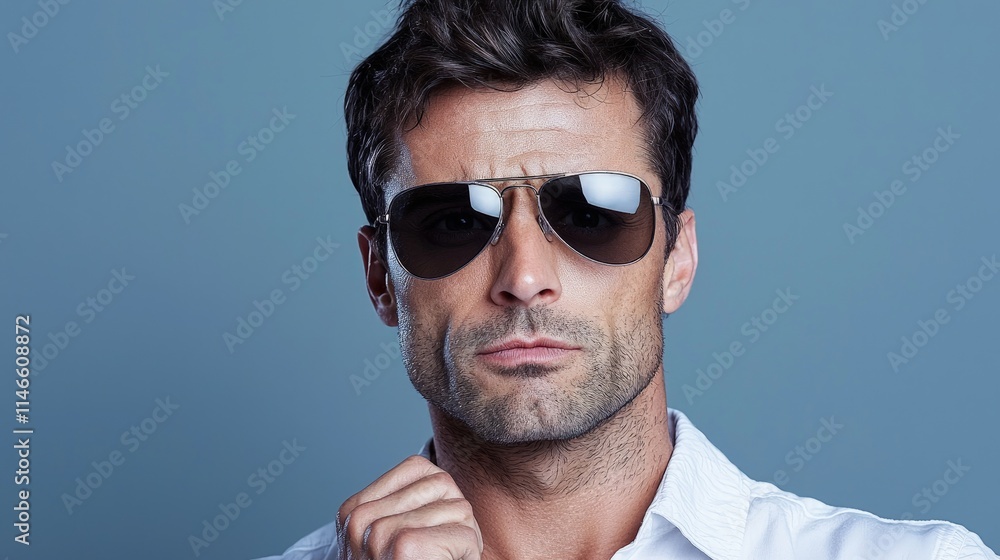 Fototapeta premium Portrait of a serious man in sunglasses.