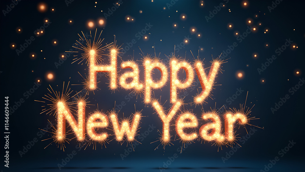 Happy New Year Celebration with Fireworks. Concept of beginning, new year, and celebration. Happy New Year Celebration with Fireworks. Concept of beginning, new year, and celebration.