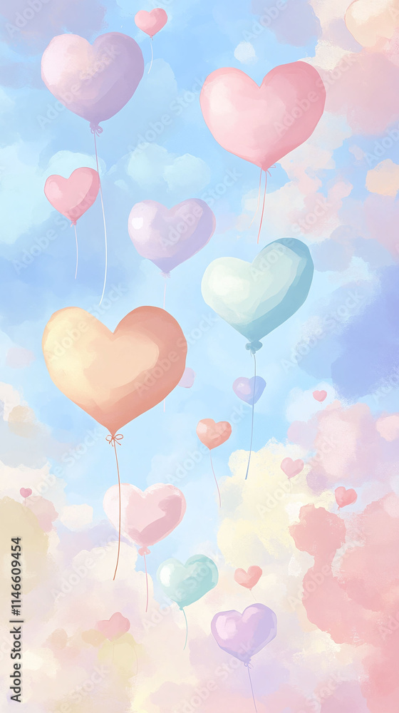 A card with a whimsical design of heart-shaped kites flying in a pastel sky. A card with a whimsical design of heart-shaped kites flying in a pastel sky.