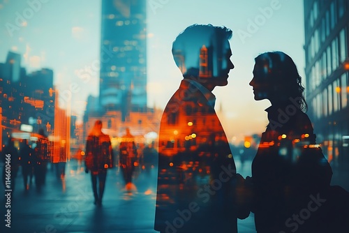 Dreamy Couple Silhouette City Night Vision