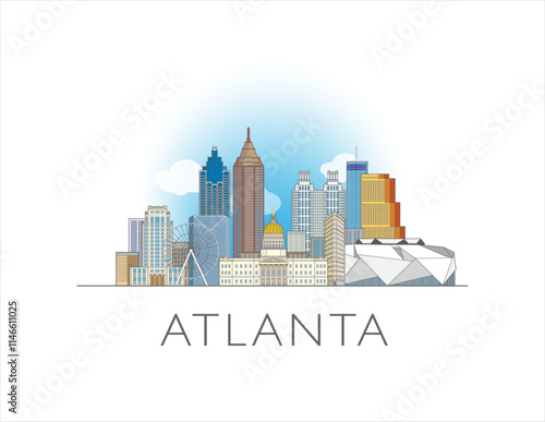Atlanta city Georgia cityscape illustration skyline drawing