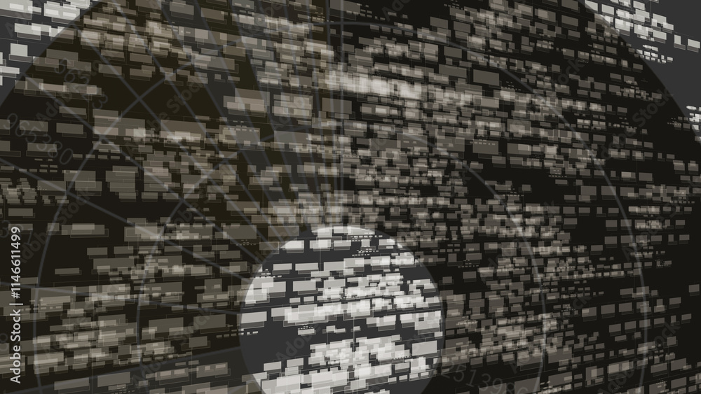 AIの学習データが大量に飛び交う抽象的なイメージ