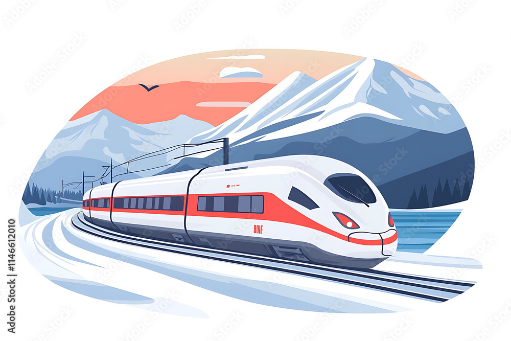 A sleek high-speed train gliding through a scenic landscape, emphasizing modern transportation, advanced technology, and efficient travel A sleek high-speed train gliding through a scenic landscape, emphasizing modern transportation, advanced technology, and efficient travel